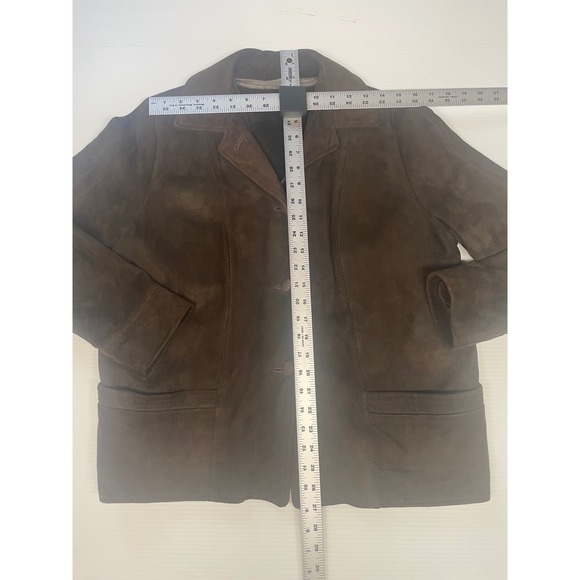 Womens Vintage Brown Suede Leather Jacket Zip Out Lining 70s M Button Up Blazer - Picture 7 of 14